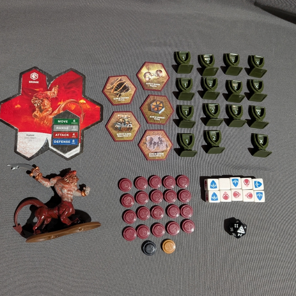 Heroscape Accessories Lot Brunak Figure With Card Dice Markers Glyphs